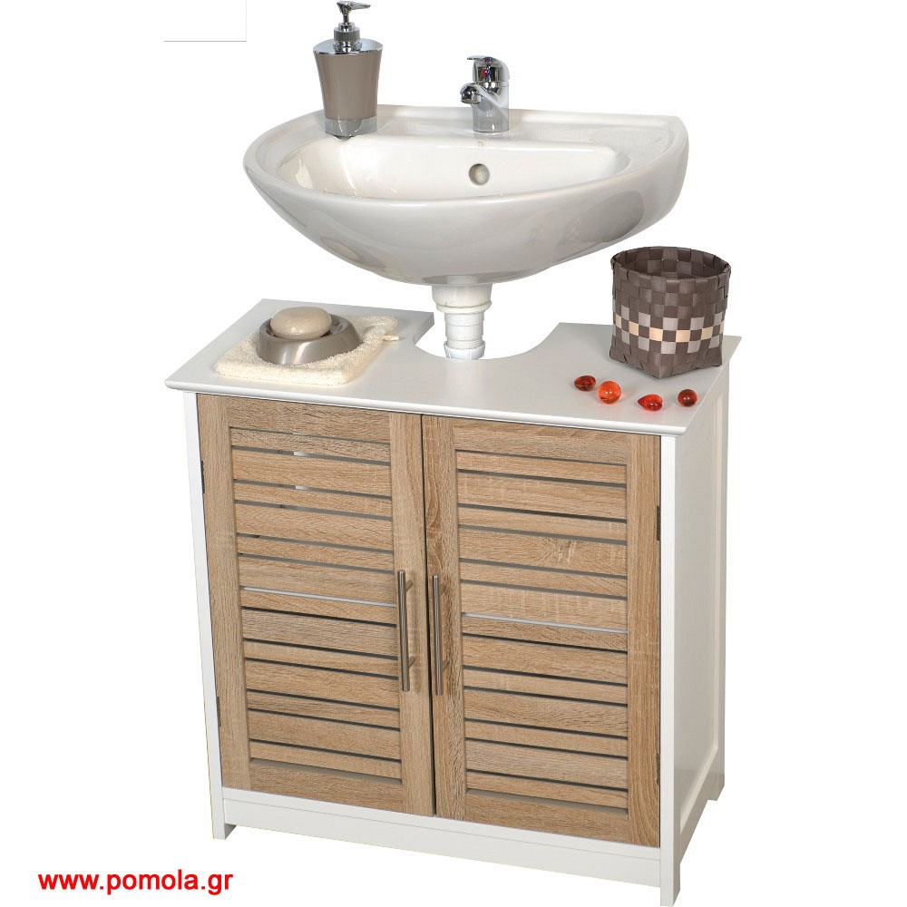 Έπιπλο Μπάνιου Mdf/Βελανιδιά με 2 Ντουλάπια και 1 Ράφι στο Εσωτερικό