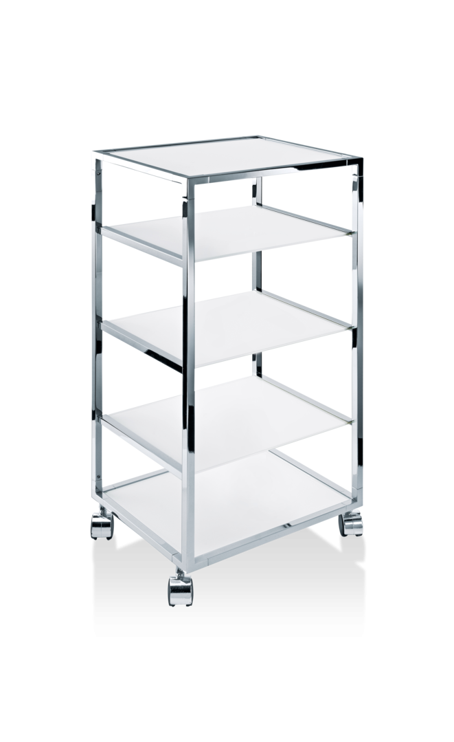 RW 2 Glass trolley - chrome / opal glass white shiny