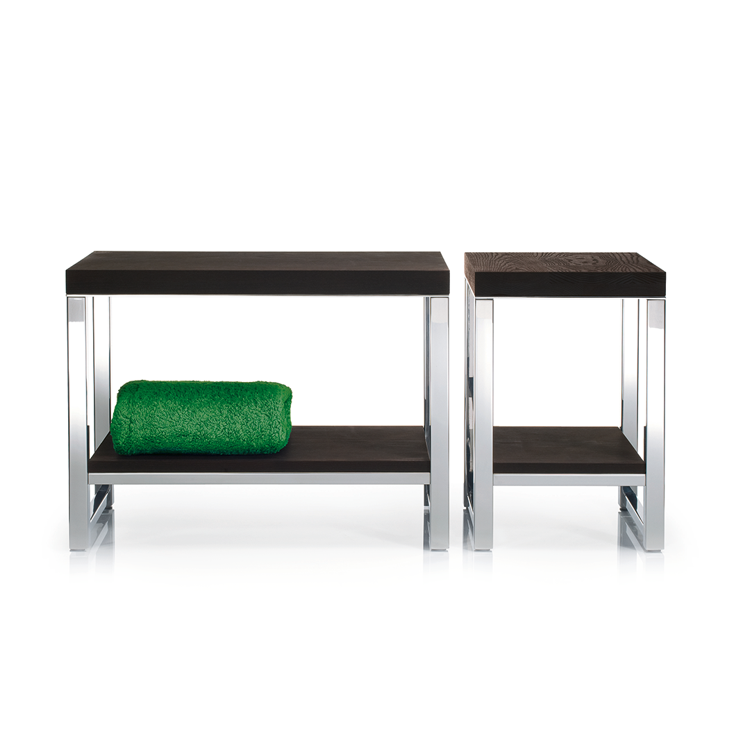 WO SME       WOOD Bench with board - stainless steel polished - thermo-ash oiled dark