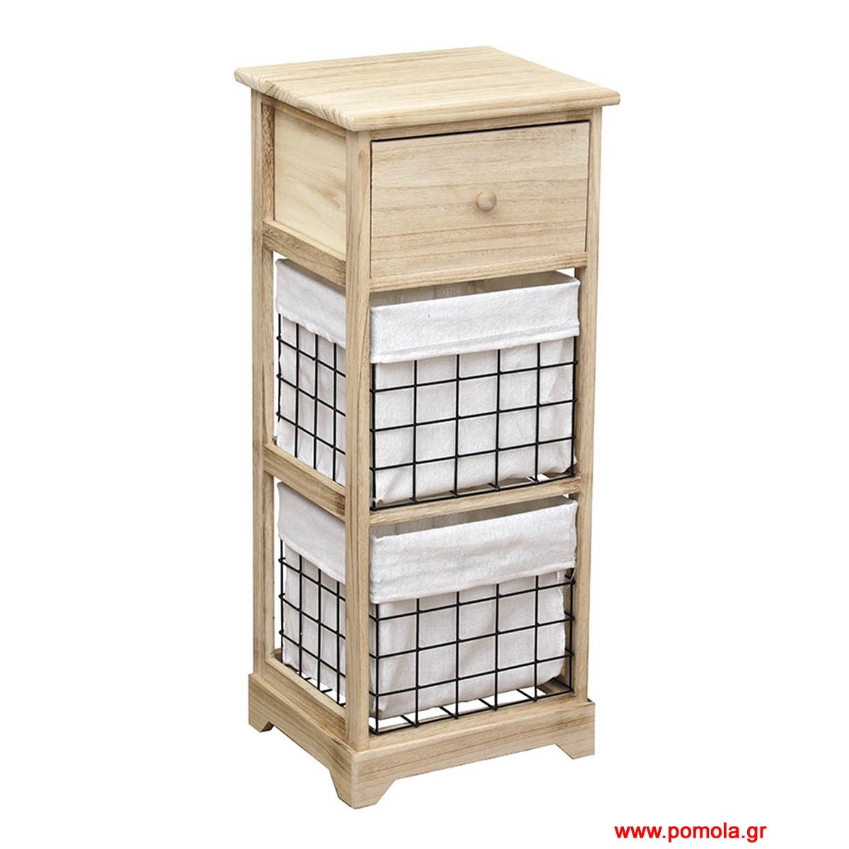 Έπιπλο Mdf με 1 Συρτάρι και 2 Μεταλλικά Καλάθια με Λευκό Ύφασμα