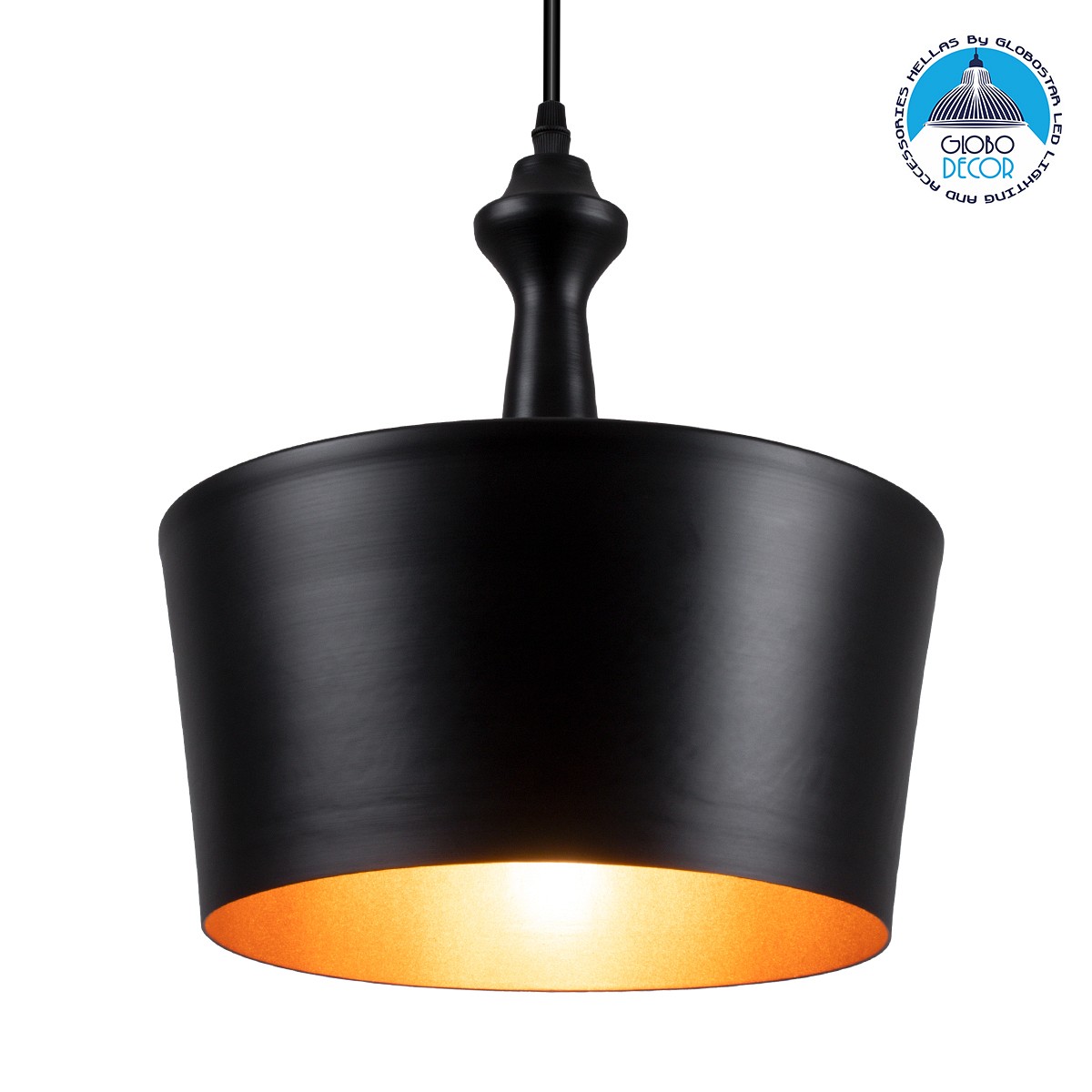 GLOBOSTAR® ROCKFORD 01287-A Μοντέρνο Κρεμαστό Φωτιστικό Οροφής με Ντουί 1 x E27 AC 220-240V IP20 - Μαύρο & Χρυσό - Μ30 x Π30 x Υ30cm