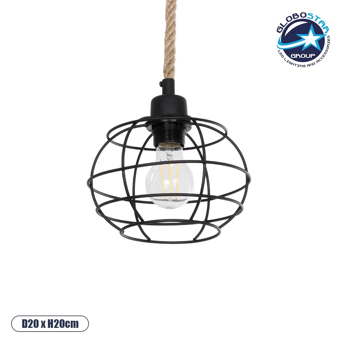 GLOBOSTAR® TALAH 203-0008 Vintage Κρεμαστό Φωτιστικό Οροφής με Ντουί 1 x E27 AC 220-240V IP20 - Μαύρο & Μπεζ - Μ20 x Π20 x Υ20cm