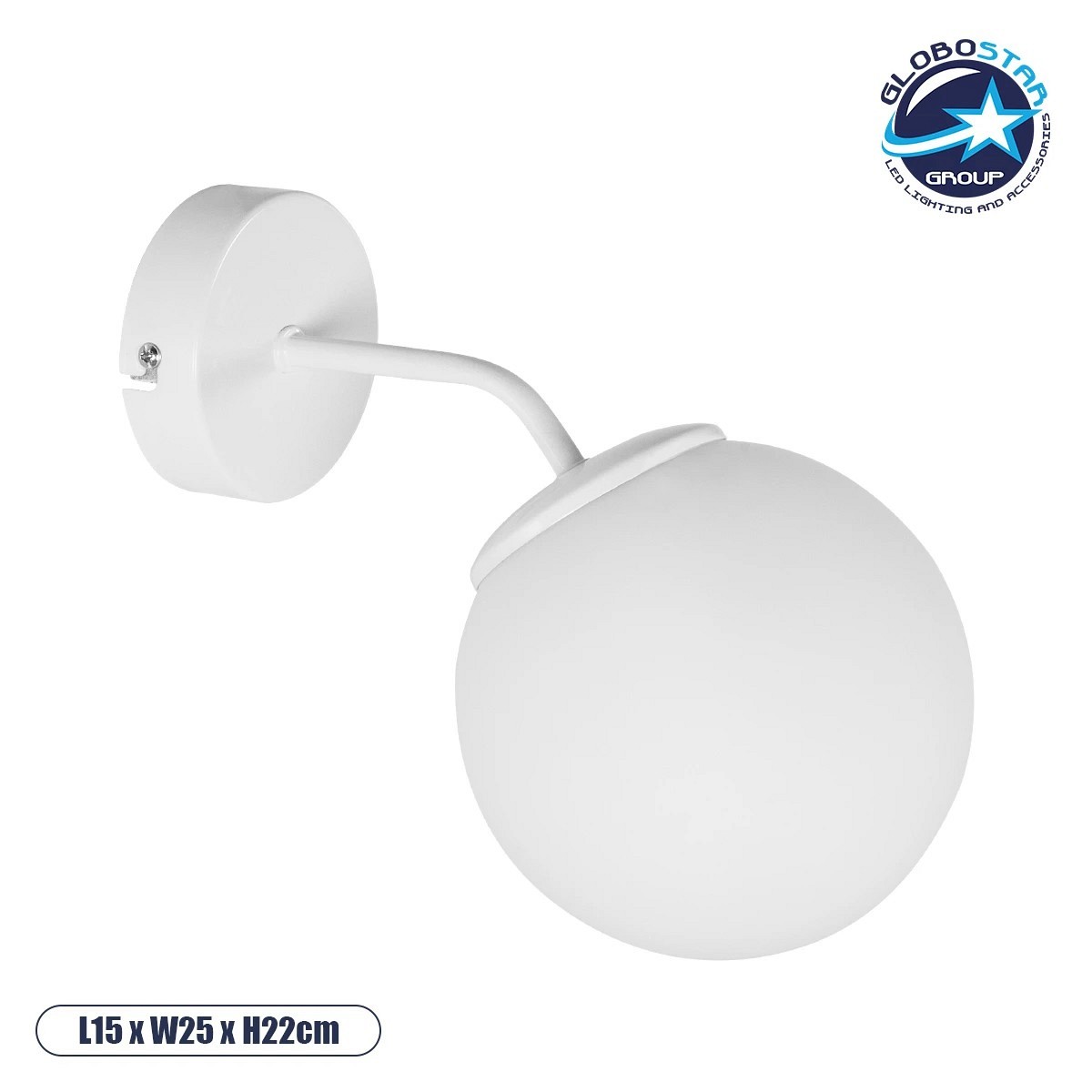 GloboStar® DALPH 203-0035 Vintage Επιτοίχιο Φωτιστικό Απλίκα Μονόφωτο 1 x E27 IP20 Λευκό Μέταλλο με Λευκό Γυαλί - M15 x Π25x Υ22cm