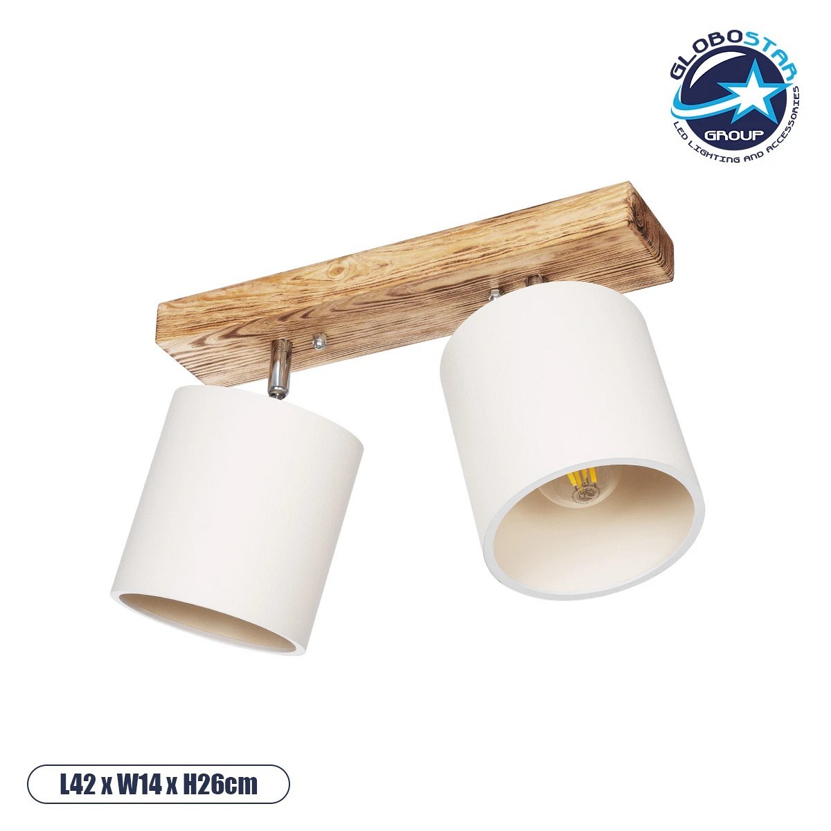 GLOBOSTAR® CUP 203-0056 Vintage Φωτιστικό Οροφής με Ντουί 2 x E27 AC 220-240V IP20 - Λευκό & Μπεζ - Μ42 x Π14 x Υ26cm