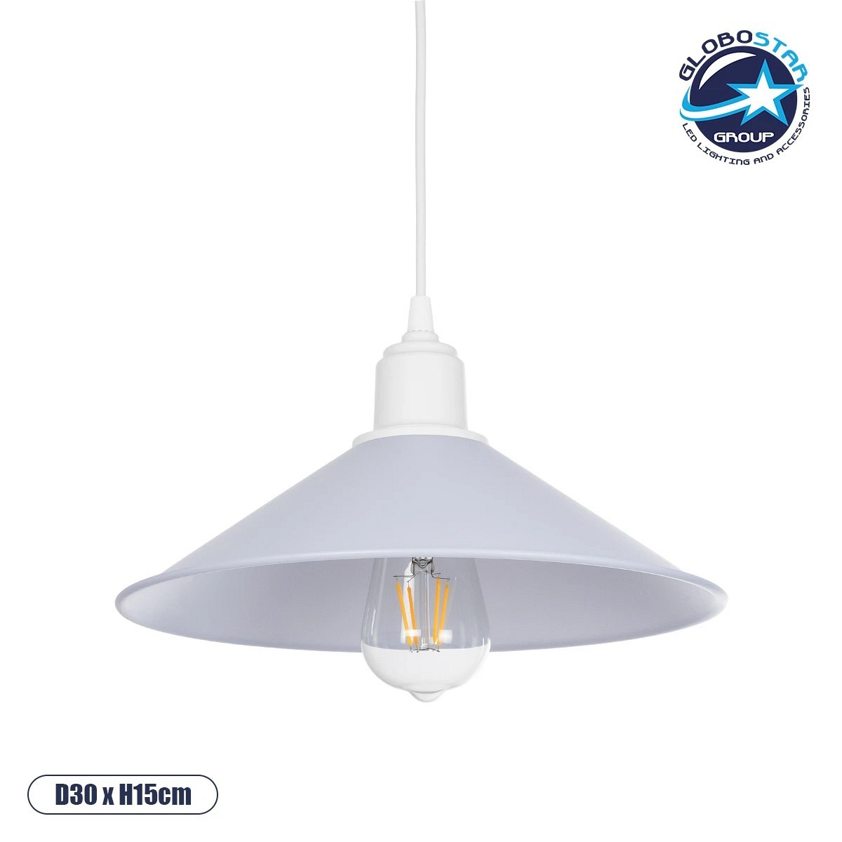 GLOBOSTAR® FERRO 203-0087 Μοντέρνο Κρεμαστό Φωτιστικό Οροφής με Ντουί 1 x E27 AC 220-240V IP20 - Λευκό - Μ30 x Π30 x Υ15cm