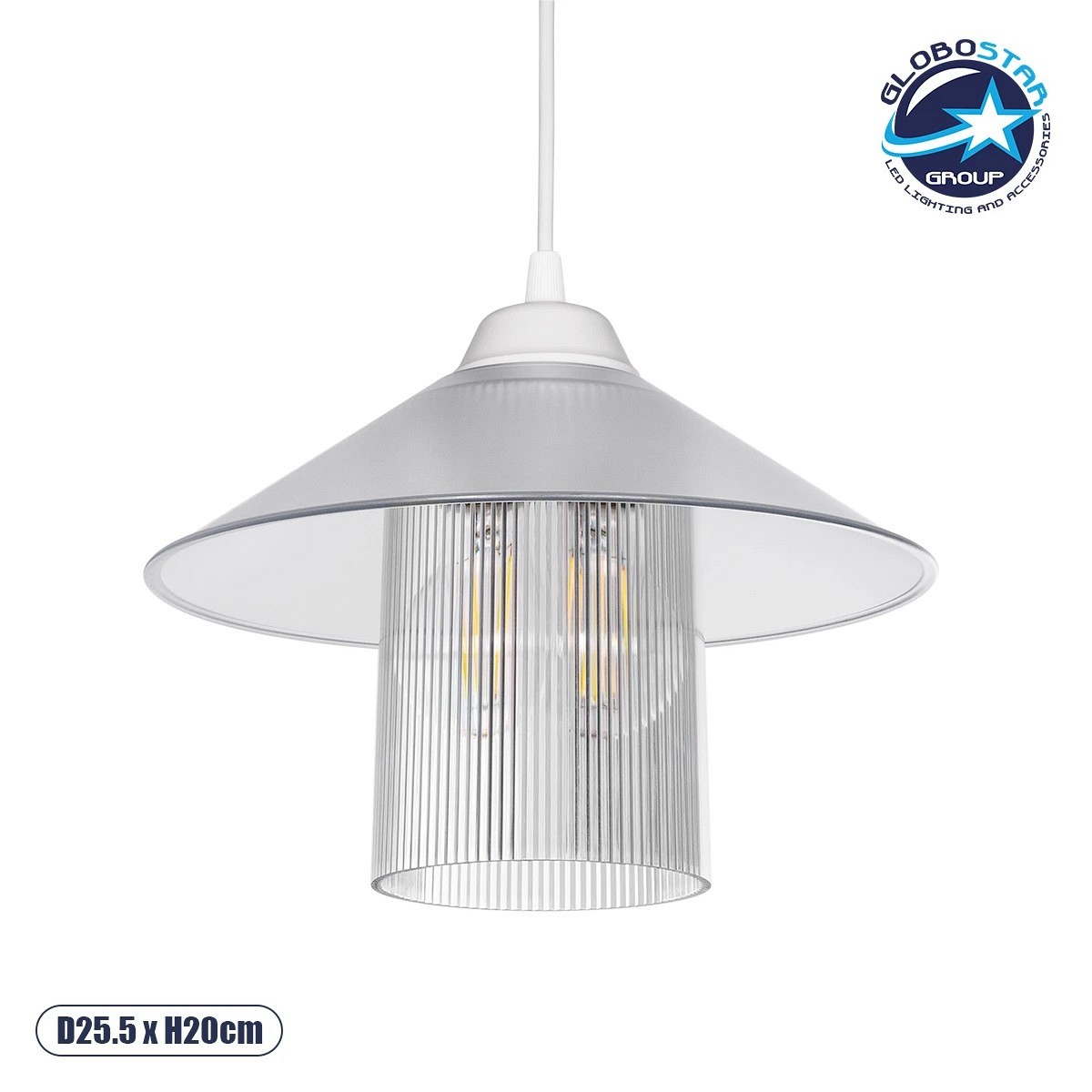 GLOBOSTAR® PROMO 203-0088 Μοντέρνο Κρεμαστό Φωτιστικό Οροφής με Ντουί 1 x E27 AC 220-240V IP20 - Λευκό - Μ25.5 x Π25.5 x Υ20cm