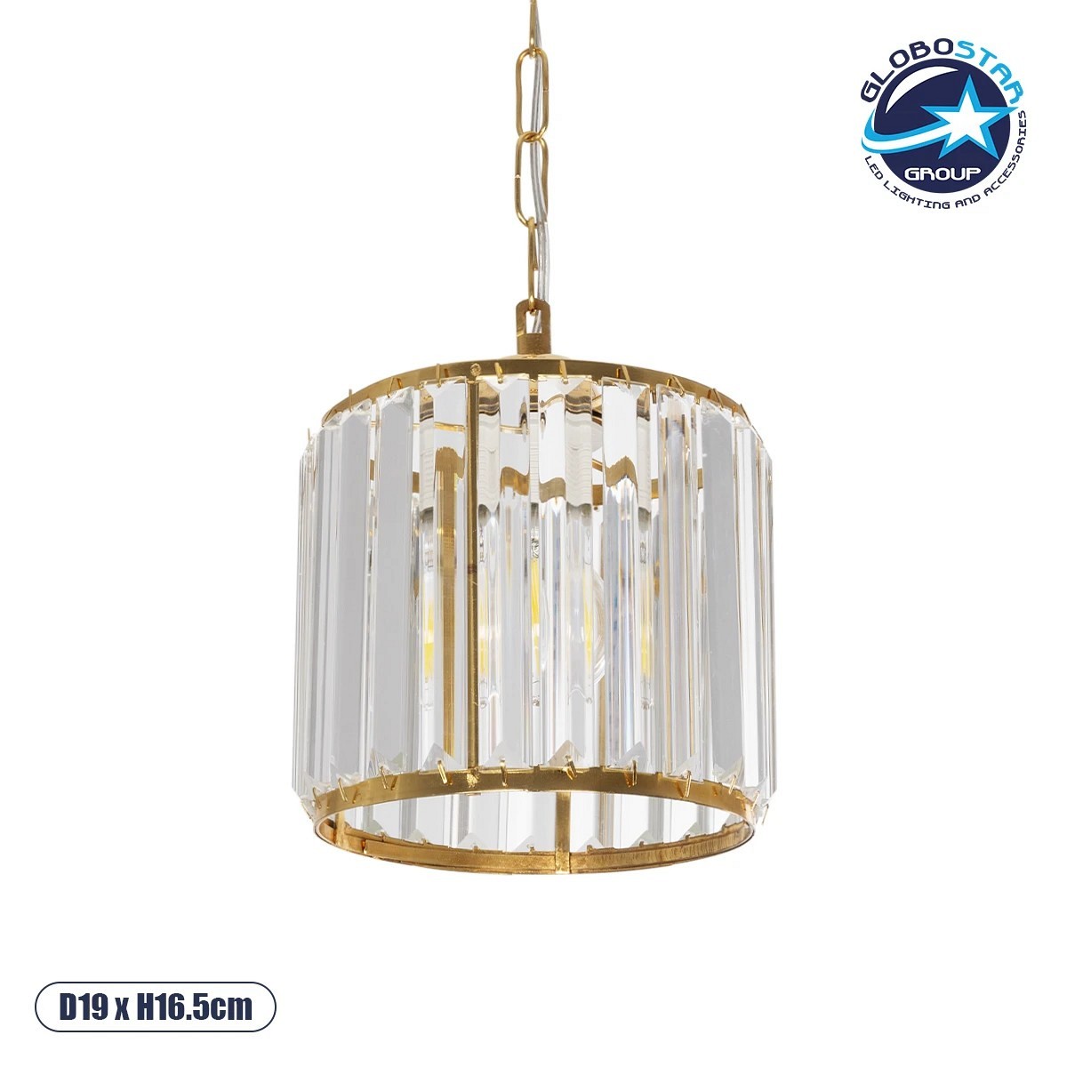 GLOBOSTAR® GLAMOROUS 203-0093 Κλασικό Κρεμαστό Φωτιστικό Οροφής με Ντουί 1 x E27 AC 220-240V IP20 - Χρυσό & Διάφανο - Μ19 x Π19 x Υ16.5cm
