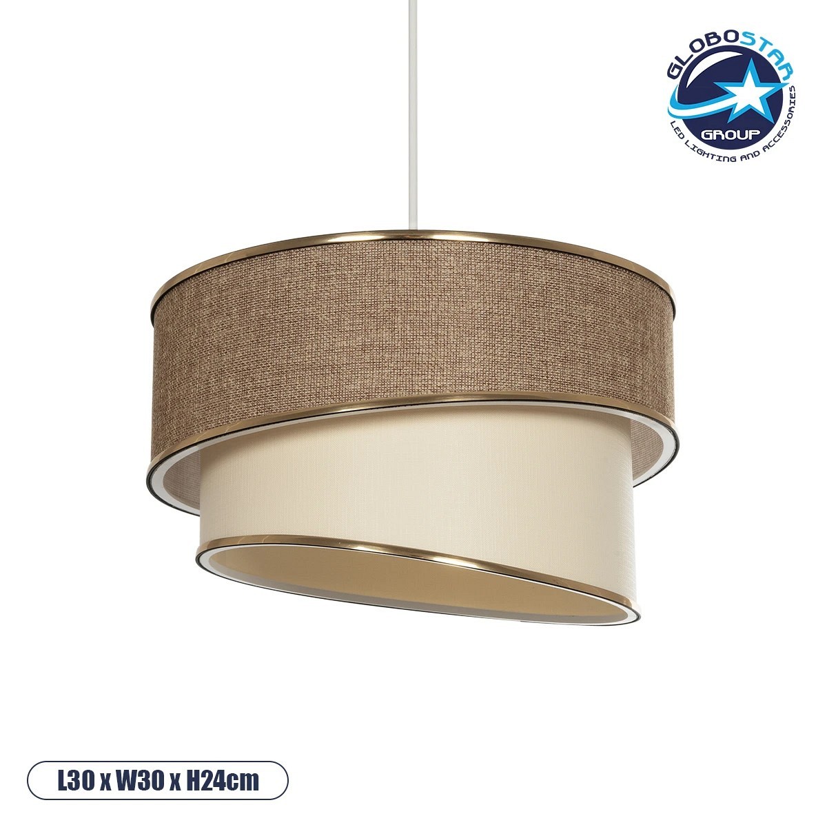GLOBOSTAR® SONIA 203-0121 Μοντέρνο Κρεμαστό Φωτιστικό Οροφής με Ντουί 1 x E27 AC 220-240V IP20 - Μπεζ & Χρυσό - Μ30 x Π30 x Υ24cm