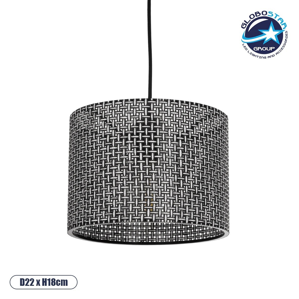 GLOBOSTAR® CLAIRIE 203-0133 Μοντέρνο Κρεμαστό Φωτιστικό Οροφής με Ντουί 1 x E27 AC 220-240V IP20 - Μαύρο & Λευκό - Μ22 x Π22 x Υ18cm