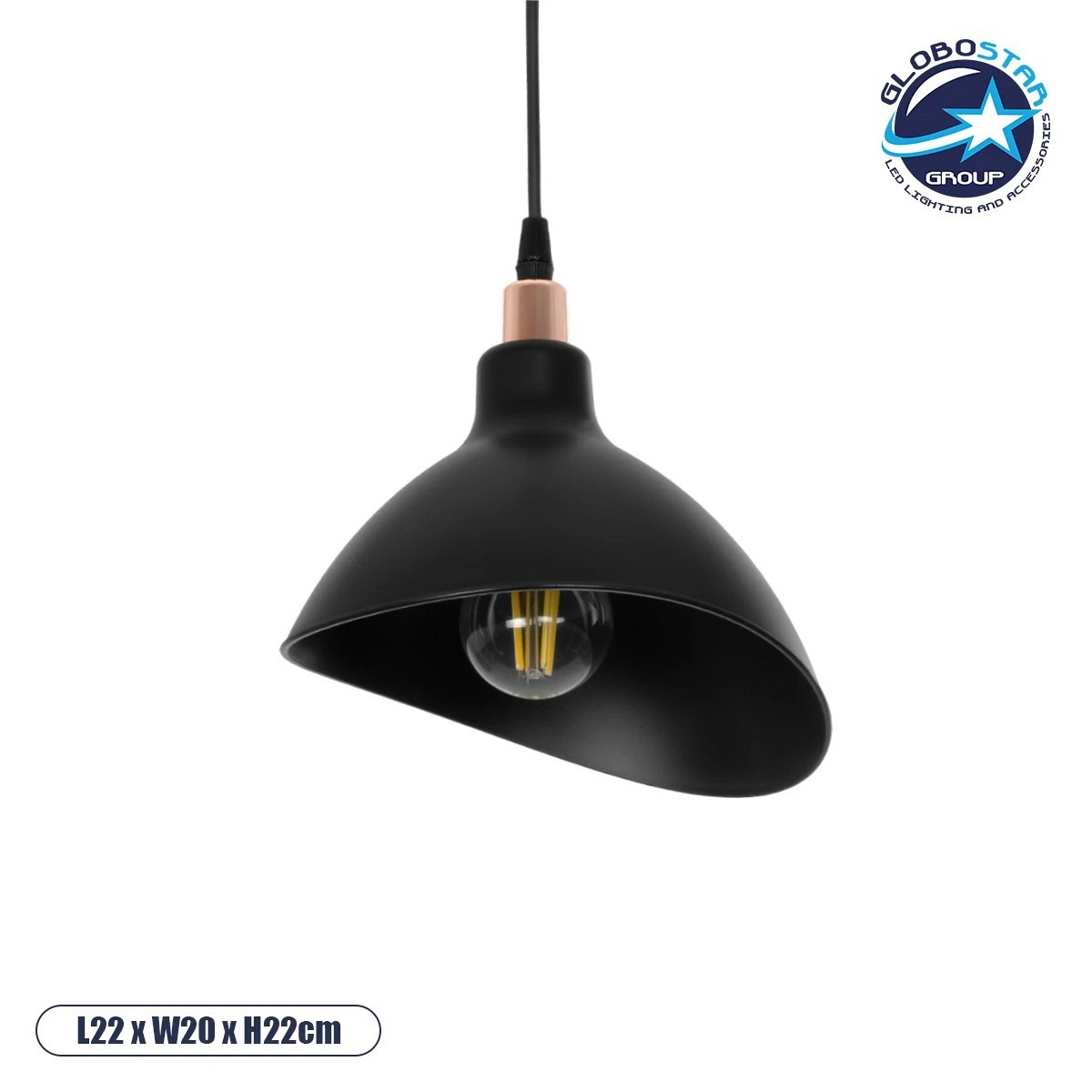GLOBOSTAR® RIVE 203-0143 Μοντέρνο Κρεμαστό Φωτιστικό Οροφής με Ντουί 1 x E27 AC 220-240V IP20 - Μάυρο & Χρυσό - Μ22 x Π20 x Υ22cm
