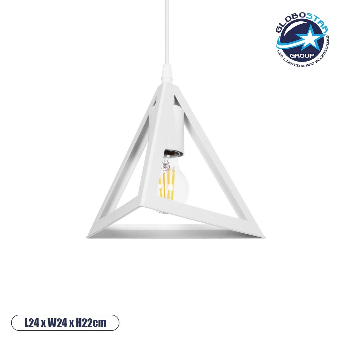 GLOBOSTAR® TRIANGLE 203-0163 Μοντέρνο Κρεμαστό Φωτιστικό Οροφής με Ντουί 1 x E27 AC 220-240V IP20 - Λευκό - Μ24 x Π24 x Υ22cm
