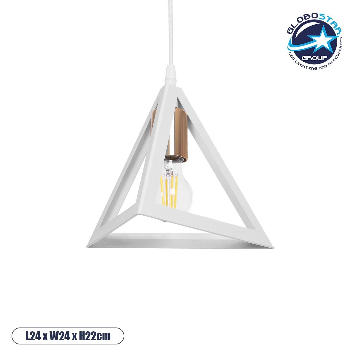 GLOBOSTAR® TRIANGLE 203-0165 Μοντέρνο Κρεμαστό Φωτιστικό Οροφής με Ντουί 1 x E27 AC 220-240V IP20 - Λευκό & Χάλκινο - Μ24 x Π24 x Υ22cm
