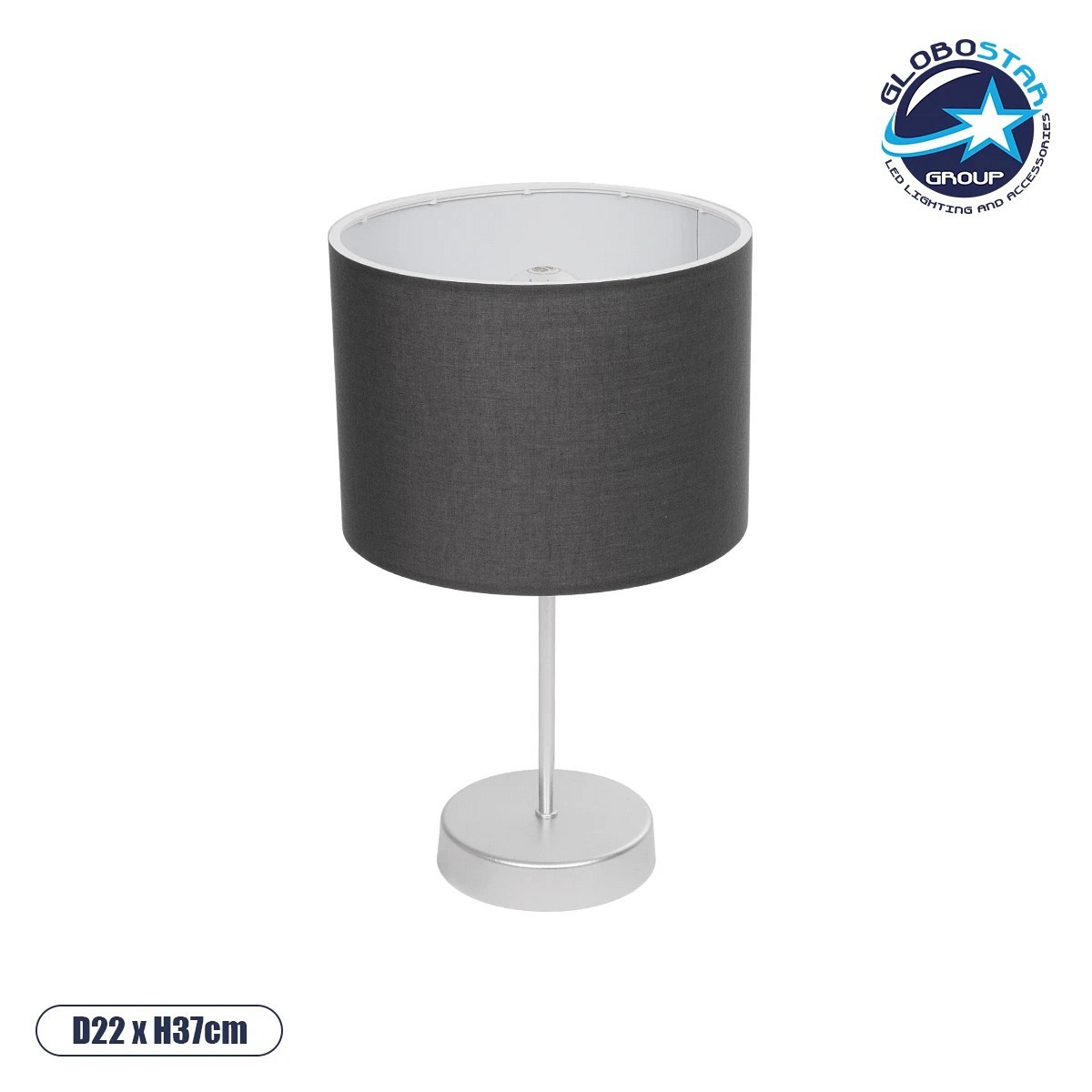 GloboStar® WIZ 203-0179 Μοντέρνο Επιτραπέζιο Φωτιστικό Πορτατίφ Μονόφωτο 1 x E27 IP20 Ασημί Μέταλλο με Γκρι Ύφασμα - Μ22 x Π22 x Υ36.5cm