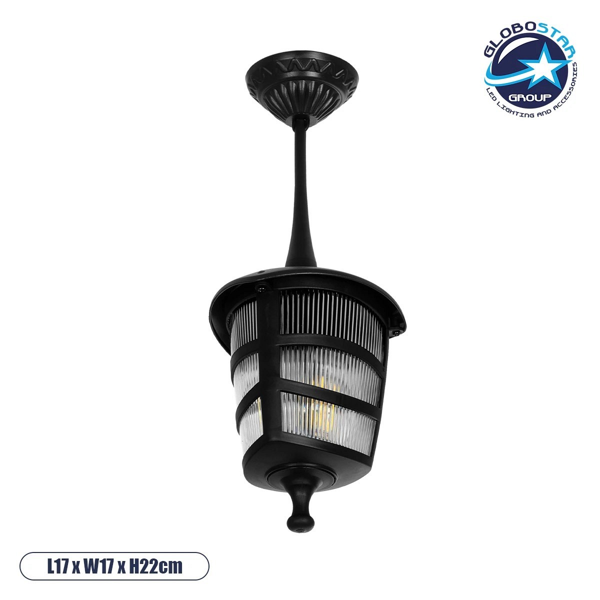 GLOBOSTAR® ZARDIN 203-0204 Vintage Φωτιστικό Οροφής με Ντουί 1 x E27 AC 220-240V IP44 - Μαύρο - Μ17 x Π17 x Υ22cm
