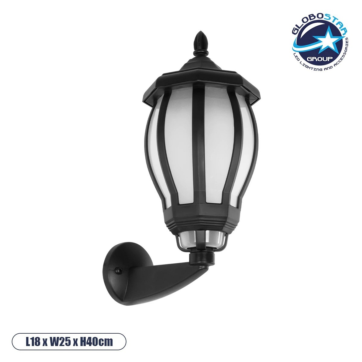 GloboStar® VERDI 203-0229 Vintage Επιτοίχιο Φωτιστικό Φαναράκι Μονόφωτο 1 x E27 IP44 Μαύρο Πλαστικό - Μ18 x Π25 x Υ40cm