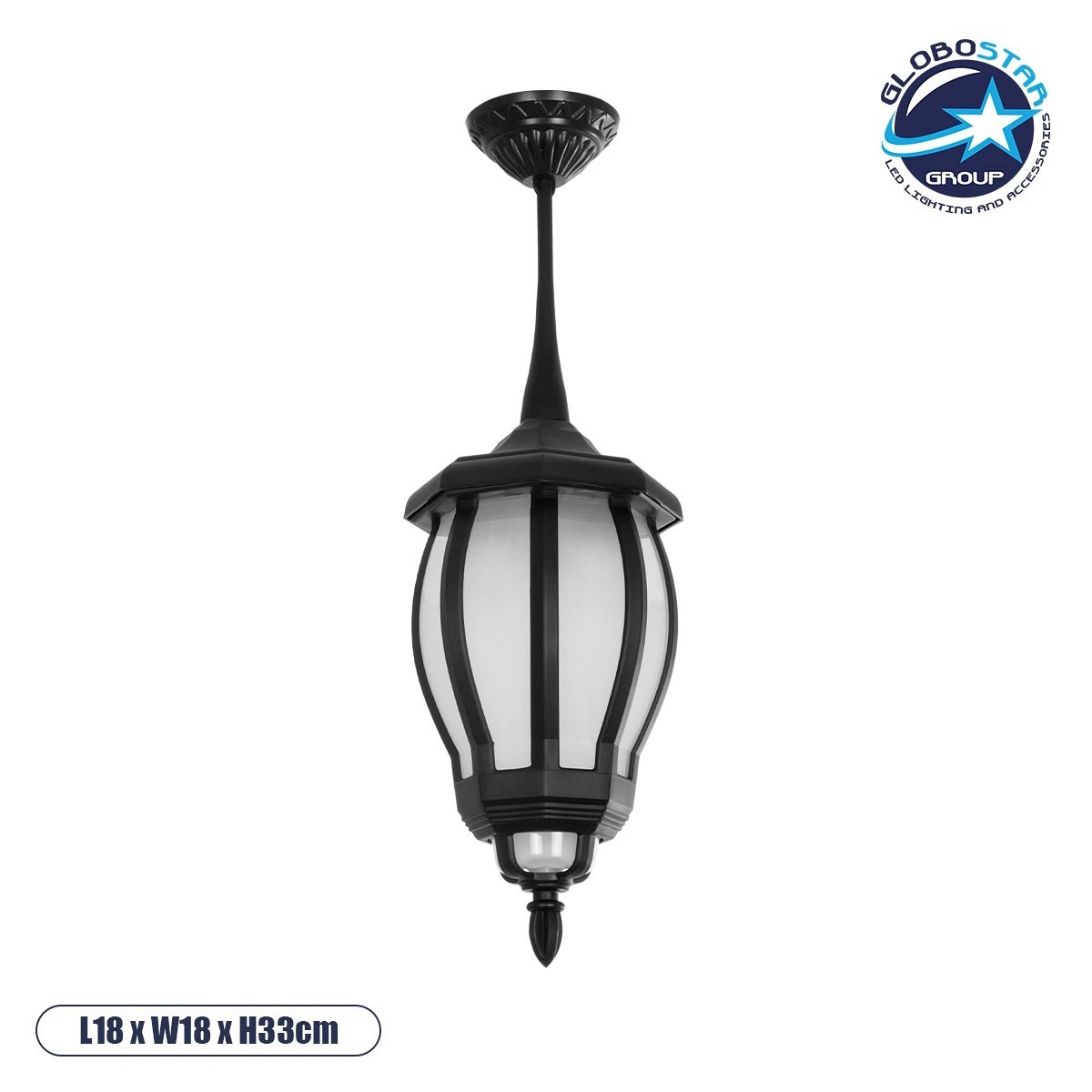 GLOBOSTAR® VERDI 203-0232 Vintage Φωτιστικό Οροφής με Ντουί 1 x E27 AC 220-240V IP44 - Μαύρο - Μ18 x Π18 x Υ33cm