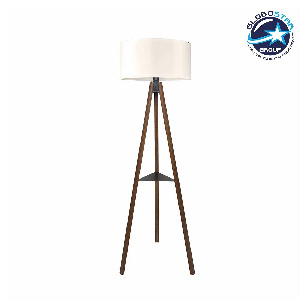 GloboStar® SHELF 204-0129 Μοντέρνο Eπιδαπέδιο Φωτιστικό Μονόφωτο 1 x E27 IP20 Καφέ Ξύλο με Μπεζ Ύφασμα - Μ38 x Π38 x Υ135cm