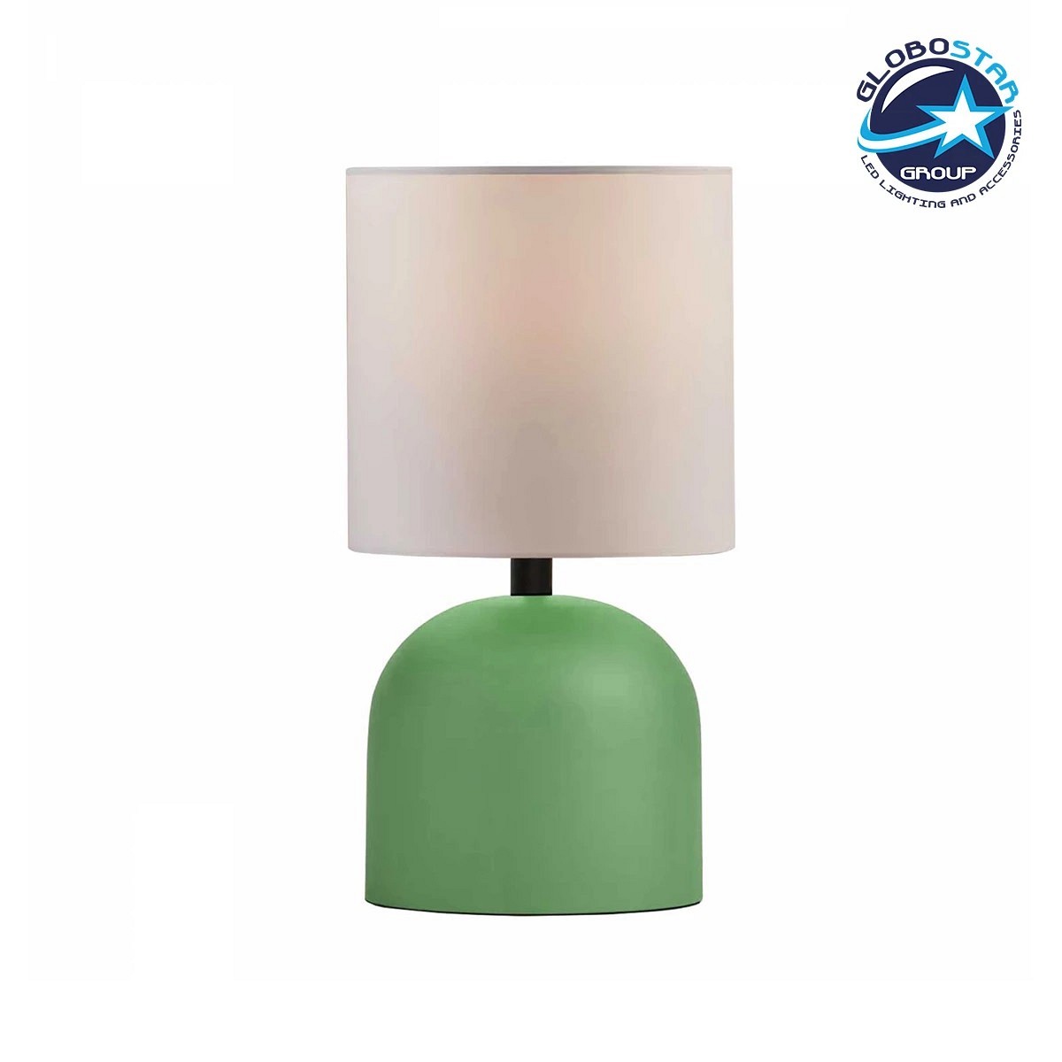 GloboStar® LOREN 204-0136 Μοντέρνο Eπιτραπέζιο Φωτιστικό Μονόφωτο 1 x E27 IP20 Πράσινο Μέταλλο με Μπεζ Ύφασμα - Μ15 x Π15 x Υ31cm