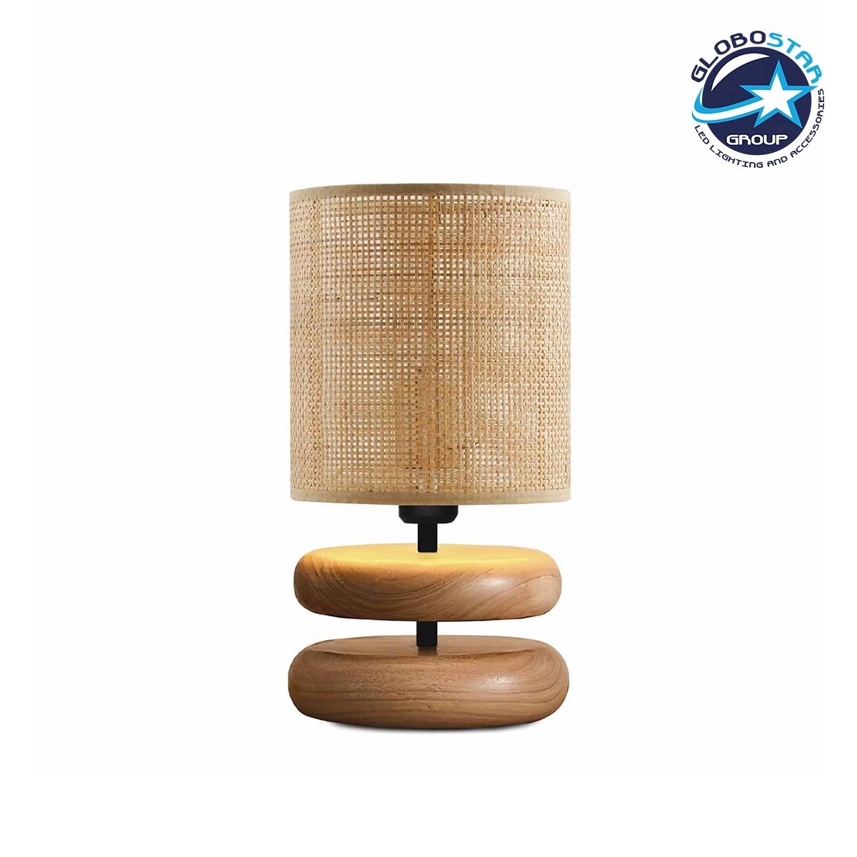 GloboStar® KLOO 204-0143 Boho Eπιτραπέζιο Φωτιστικό Μονόφωτο 1 x E14 IP20 Καφέ Ξύλο με Μπεζ Διάτρητο Ύφασμα - Μ15 x Π15 x Υ35cm