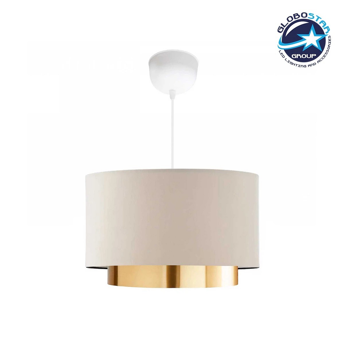 GLOBOSTAR® BASIL 204-0173 Μοντέρνο Κρεμαστό Φωτιστικό Οροφής με Ντουί 1 x E27 AC 220-240V IP20 - Μπεζ & Χρυσό - Μ30 x Π30 x Υ20cm