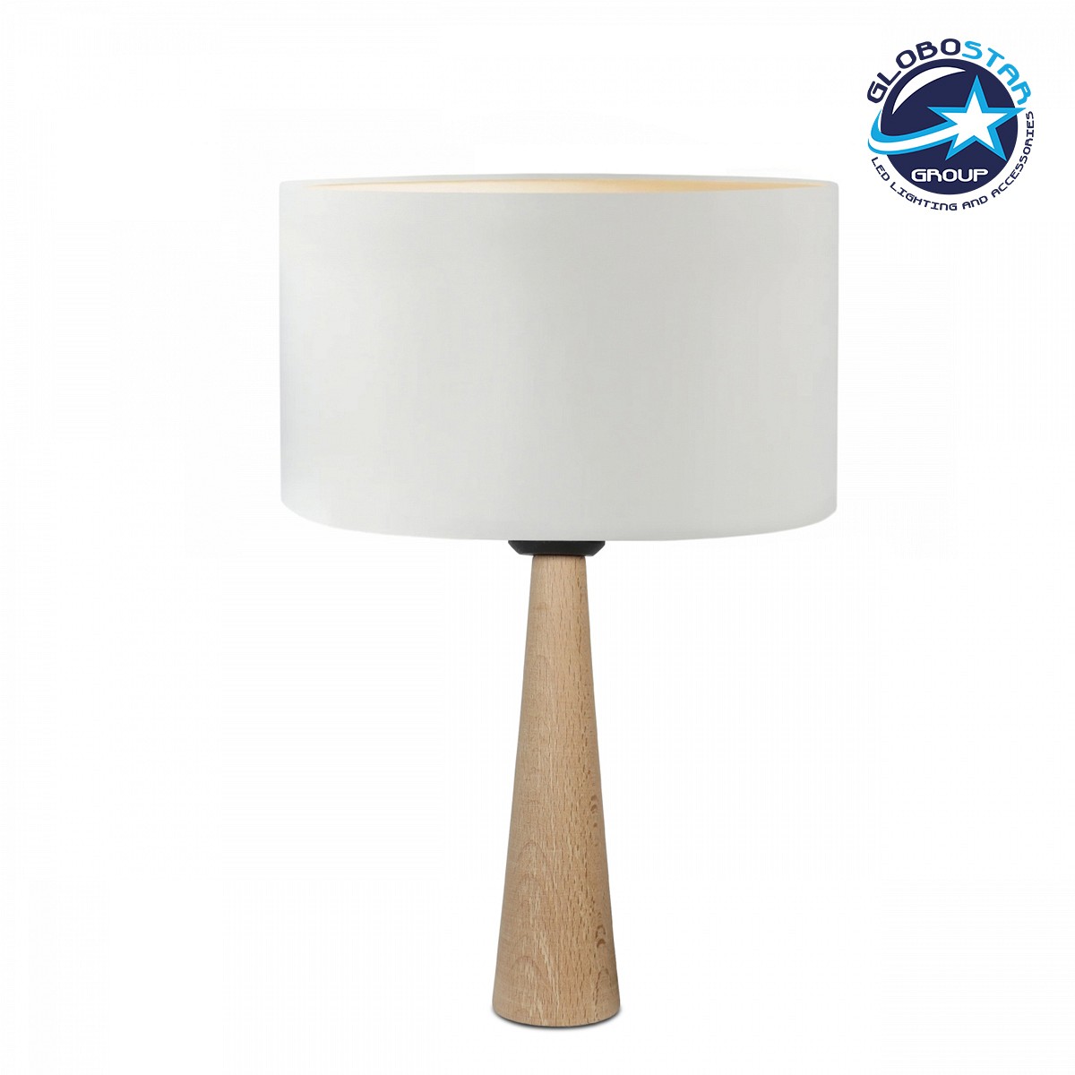 GloboStar® COBRA 204-0066 Μοντέρνο Eπιτραπέζιο Φωτιστικό Πορτατίφ Μονόφωτο 1 x E27 IP20 Μπεζ Ξύλο με Λευκό Ύφασμα - Μ24 x Π24 x Υ38cm