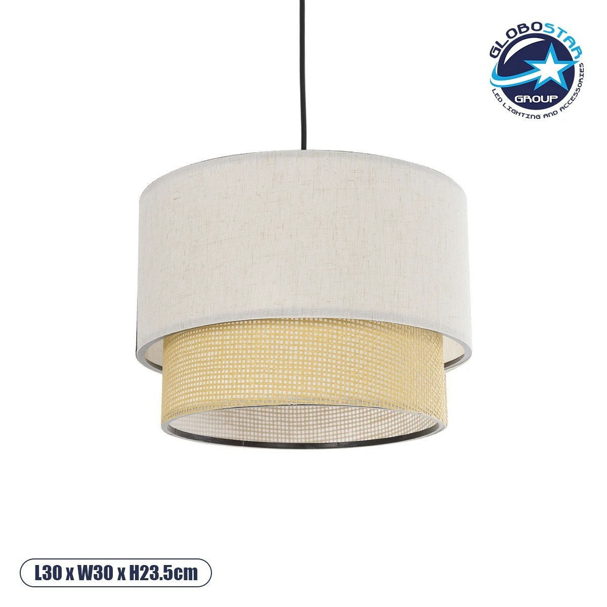 GLOBOSTAR® BIGGIE 204-0099 Μοντέρνο Κρεμαστό Φωτιστικό Οροφής με Ντουί 1 x E27 AC 220-240V IP20 - Μπεζ - Μ30 x Π30 x Υ23,5cm