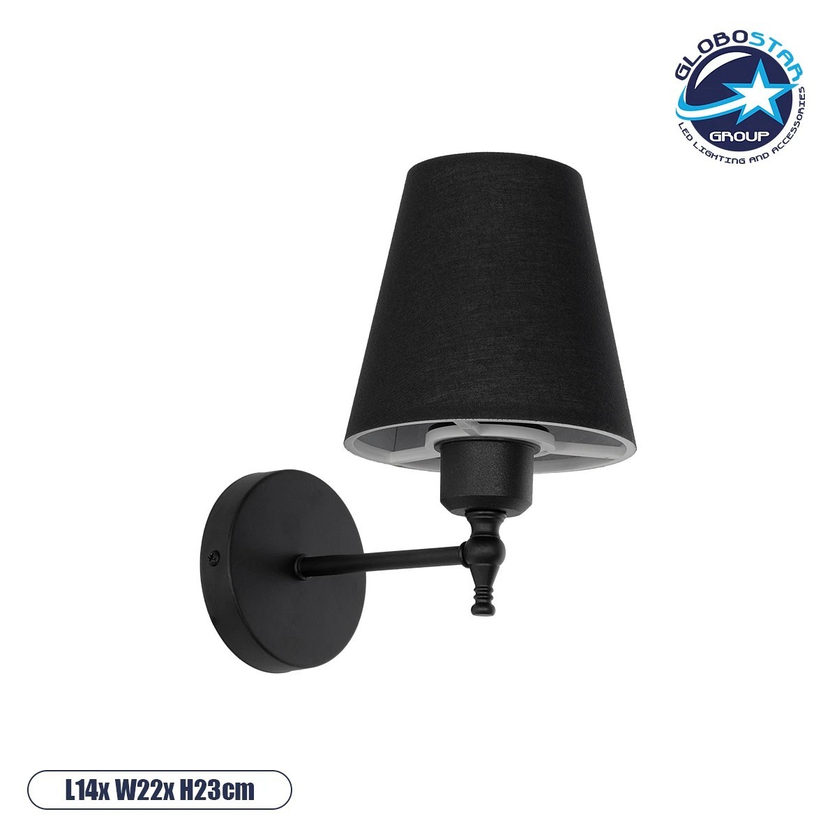 GLOBOSTAR® PAM 204-0113 Μοντέρνο Φωτιστικό Τοίχου - Απλίκα με Ντουί 1 x E27 AC 220-240V IP20 - Μαύρο - Μ23 x Π23 x Υ17cm