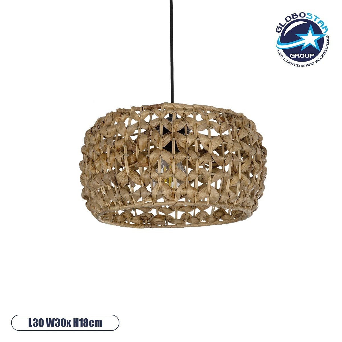 GLOBOSTAR® DARIO 204-0159 Boho Κρεμαστό Φωτιστικό Οροφής με Ντουί 1 x E27 AC 220-240V IP20 - Καφέ - Μ30 x Π30 x Υ18cm