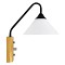 GloboStar® ALESSIA 01457 Μοντέρνο Επιτοίχιο Φωτιστικό Απλίκα Μονόφωτο 1 x E27 IP20 Μαύρο Μέταλλο, Λευκό Γυαλί με Μπεζ Ξύλο - Μ18 x Π26 x Υ29cm