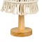 GloboStar® RWANDA 36210 Boho Επιτραπέζιο Φωτιστικό Πορτατίφ Μονόφωτο 1 x E27 IP20 Μπεζ Σχοινί με Καφέ Ξύλο - Μ15 x Π15 x Υ30cm