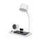 GLOBOSTAR® OLDY 76557 Μοντέρνο Επιτραπέζιο Φωτιστικό Γραφείου με Ασύρματη Φόρτιση 15W 3A, 5W Bluetooth Ηχείο & Ψηφιακό Ρολόι LED 3W 300lm 120° DC 5V με USB-C IP20 Ρυθμιζόμενο Λευκό CCT με Αφή 2700K/4500K/6000K Dimmable - Sanan SMD Chip - Λευκό - Μ13 x Π25