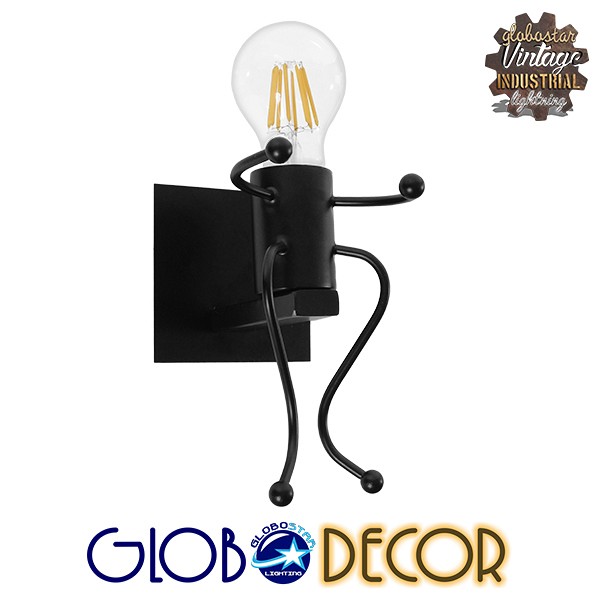 GLOBOSTAR® LITTLEMAN 01388 Vintage Φωτιστικό Τοίχου - Απλίκα με Ντουί 1 x E27 AC 220-240V IP20 - Μαύρο - Μ12 x Π19 x Υ17cm