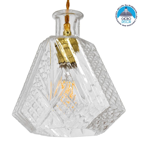 GLOBOSTAR® WHISKEY 01515 Vintage Κρεμαστό Φωτιστικό Οροφής με Ντουί 1 x E27 AC 220-240V IP20 - Διάφανο - Μ11 x Π11 x Υ20cm