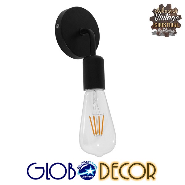 GLOBOSTAR® DON 01396 Vintage Φωτιστικό Τοίχου - Απλίκα με Ντουί 1 x E27 AC 220-240V IP20 - Μαύρο - Μ10 x Π7 x Υ16cm