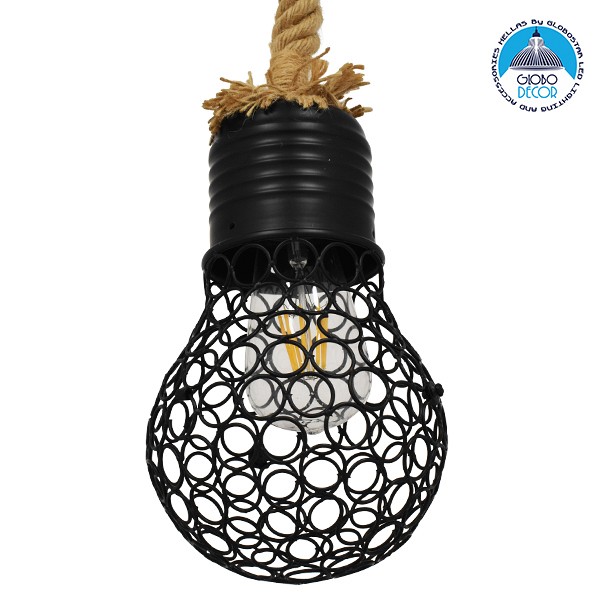 GLOBOSTAR® URBAN 01521 Vintage Κρεμαστό Φωτιστικό Οροφής με Ντουί 1 x E27 AC 220-240V IP20 - Μαύρο & Μπεζ - Μ15 x Π15 x Υ25cm