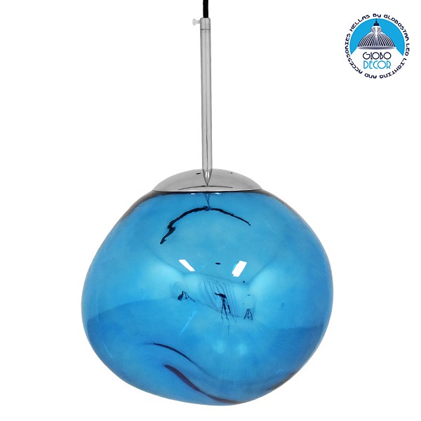 GLOBOSTAR® DIXAR 01463 Μοντέρνο Κρεμαστό Φωτιστικό Οροφής με Ντουί 1 x E27 AC 220-240V IP20 - Μπλε & Ασημί - Μ28 x Π28 x Υ40cm