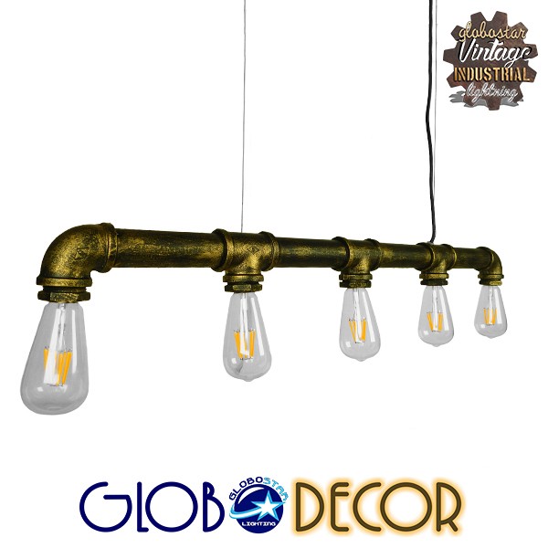 GLOBOSTAR® CANAL 01669 Vintage Κρεμαστό Φωτιστικό Οροφής με Ντουί 5 x E27 AC 220-240V IP20 - Μπρούτζινο - Μ92 x Π5 x Y8cm