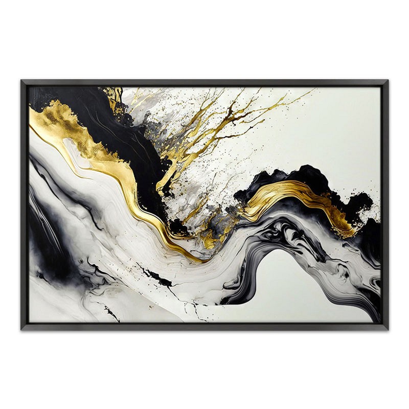 Πίνακας σε καμβά \"Abstract Golden Wave\" Megapap ψηφιακής εκτύπωσης με κορνίζα χρώμα μαύρο 140x100x3εκ.