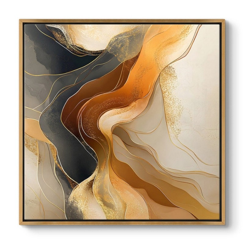 Πίνακας σε καμβά \"Sand and Wind Abstract\" Megapap ψηφιακής εκτύπωσης με κορνίζα χρώμα χρυσό 100x100x3εκ.
