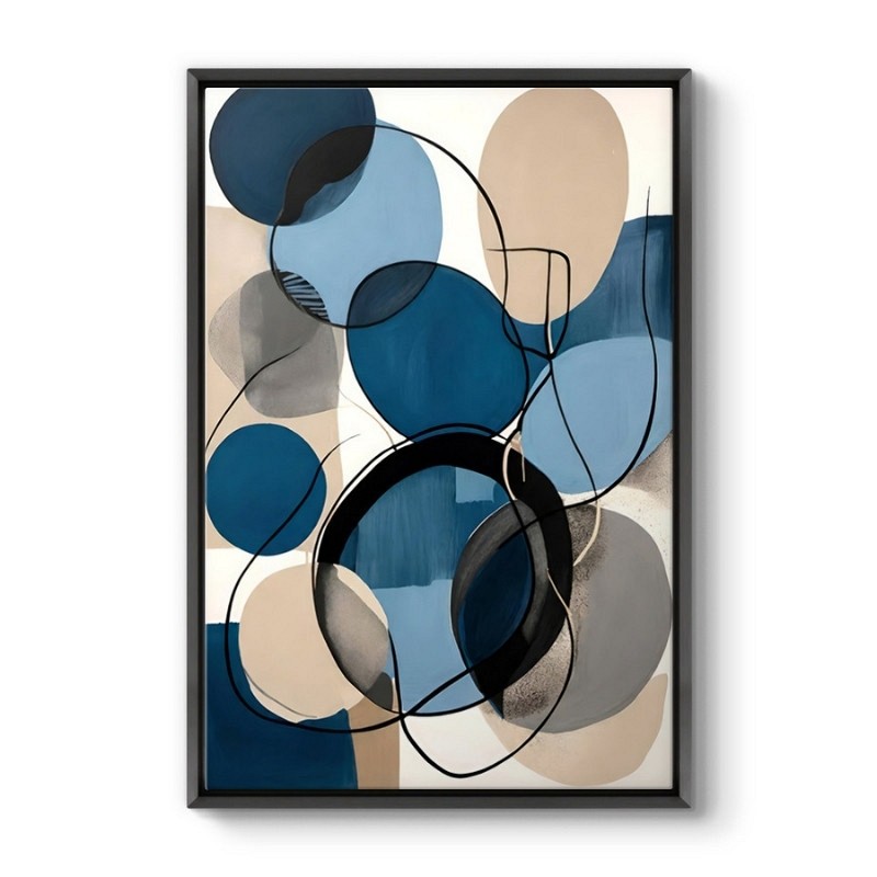 Πίνακας σε καμβά \"Blue and Beige Abstract\" Megapap ψηφιακής εκτύπωσης με κορνίζα χρώμα μαύρο 70x100x3εκ.