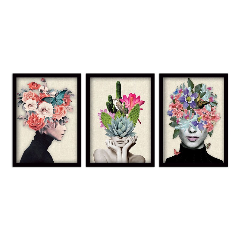 Πίνακας \"Flower Girls\" Megapap 3 τμχ. σε πλαίσιο 35x45x2εκ.
