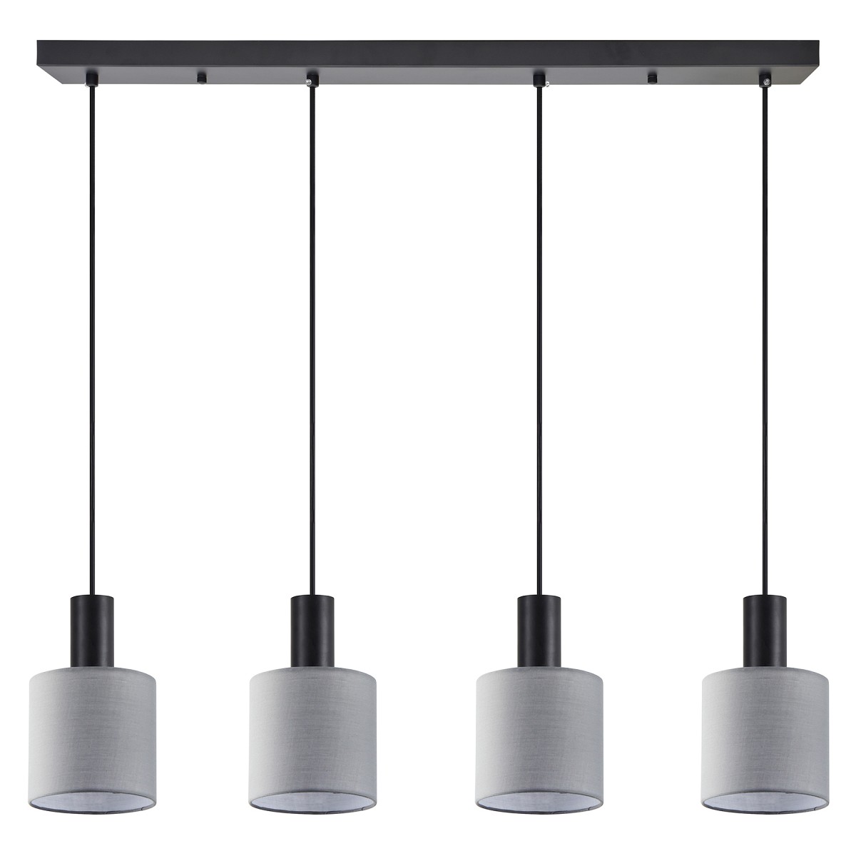 SE21-BL-4-4BL-SH2 ADEPT TUBE Black Pendant Grey Fabric Shade+