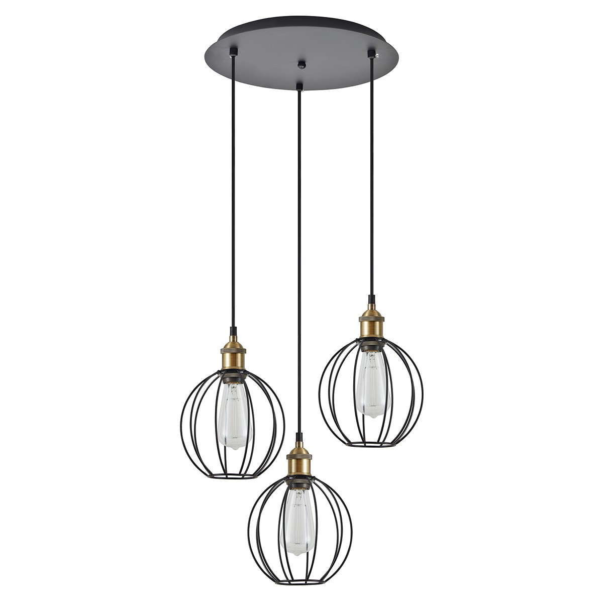 SE21-BR-10-3BL-GR2 MAGNUM Bronze Metal Pendant Black Metal Grid with Black Fabric Cable+
