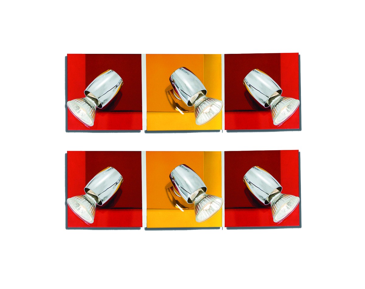 GU1094J-3B (x2) Colours Spot Packet Chrome metal rotating spot with decorative red and yellow g