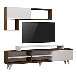 Σύνθετο σαλονιού Visao pakoworld σε λευκή-καρυδί απόχρωση 180x32x55εκ