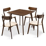 Tραπεζαρία Benson - Toto pakoworld σετ 5τμχ καρυδί - ύφασμα μπεζ 80x80x75εκ