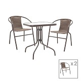 Tραπεζαρία Obbi-Watson pakoworld σετ 3τεμ καφέ μέταλλο-pe rattan 60x60x70εκ