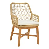 Πολυθρόνα Elaiza pakoworl teak ξύλο και pe σχοινί σε φυσική-μπεζ απόχρωση με μαξιλάρι 58x60x90εκ