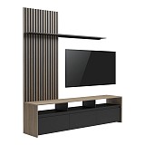 Σύνθετο σαλονιού Delfina pakoworld σε sonoma με μαύρη απόχρωση 190x40x199.5εκ