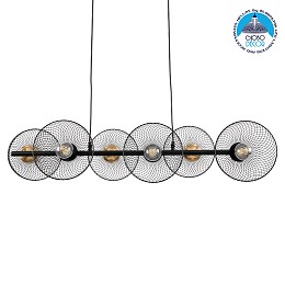 GLOBOSTAR® VERONA 00587 Μοντέρνο Κρεμαστό Φωτιστικό Οροφής με Ντουί 6 x E27 AC 220-240V IP20 - Μαύρο & Χρυσό - Μ100 x Π28 x Υ20cm